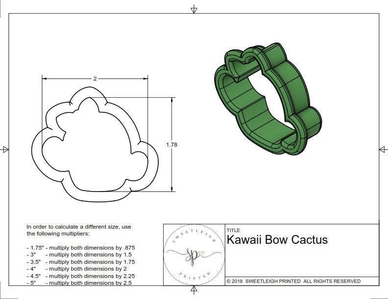 Kawaii Cactus with Bow Cookie Cutter - Sweetleigh 
