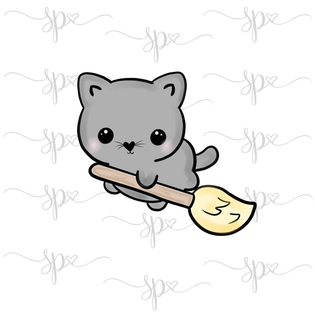 Kawaii Cat on Broom Cookie Cutter - Sweetleigh 