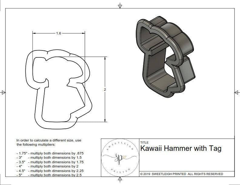 Kawaii Hammer with Tag Cookie Cutter - Sweetleigh 