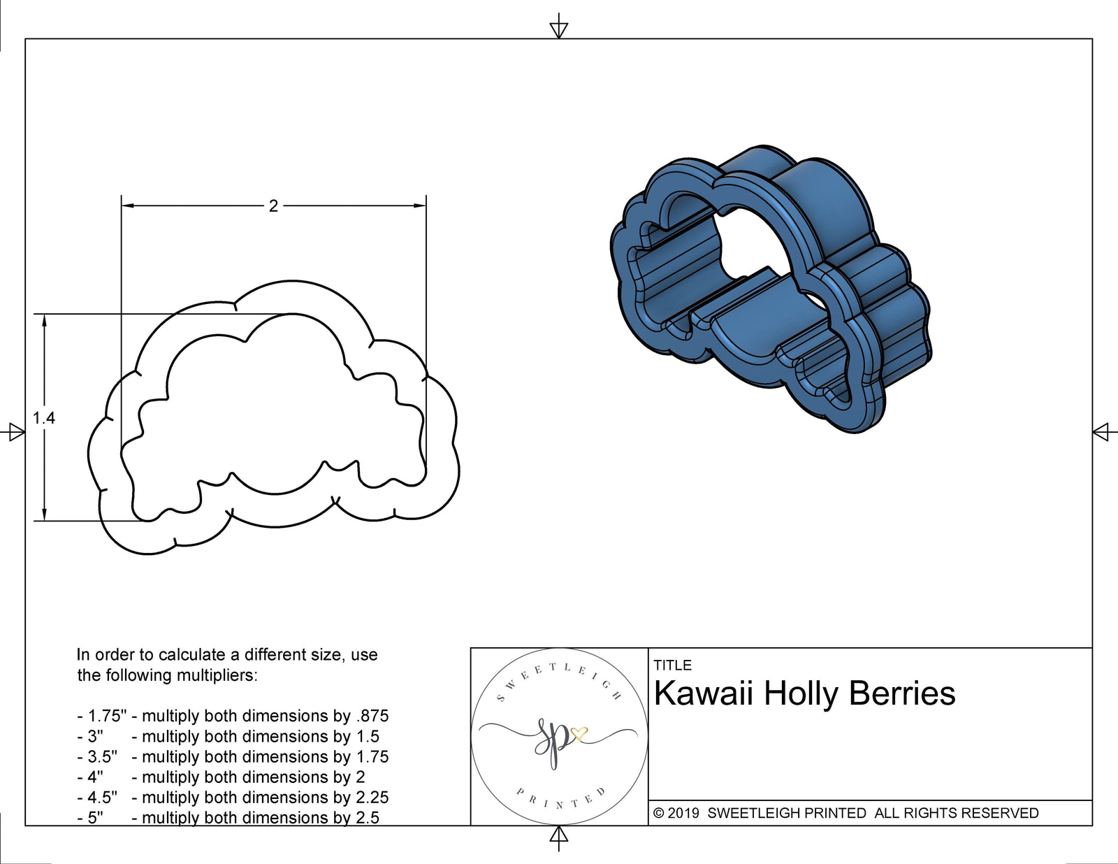 Kawaii Holly Berries Cookie Cutter - Sweetleigh 