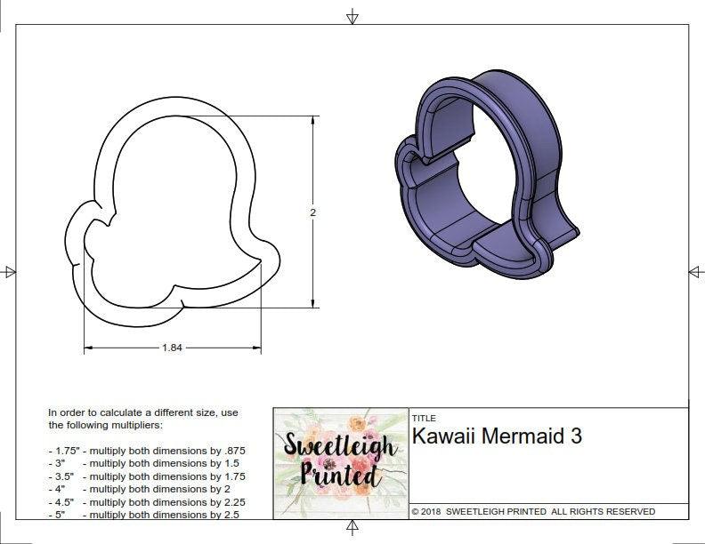 Kawaii Mermaid 3 Cookie Cutter - Sweetleigh 