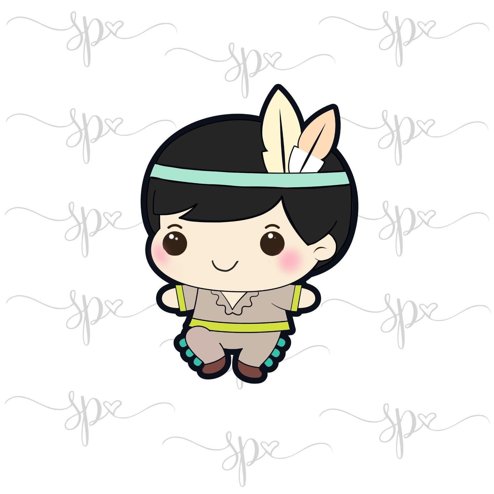 Kawaii Native American Boy Cookie Cutter - Sweetleigh 