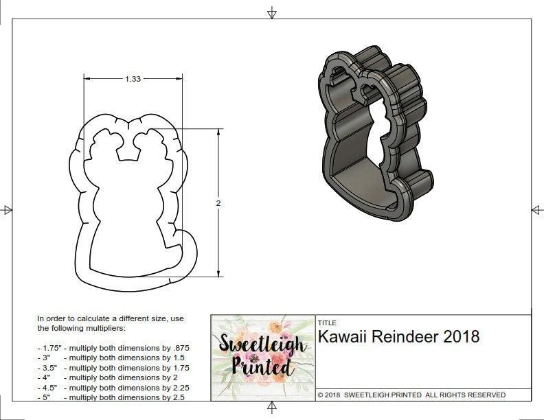 Kawaii Reindeer 2018 Cookie Cutter - Sweetleigh 