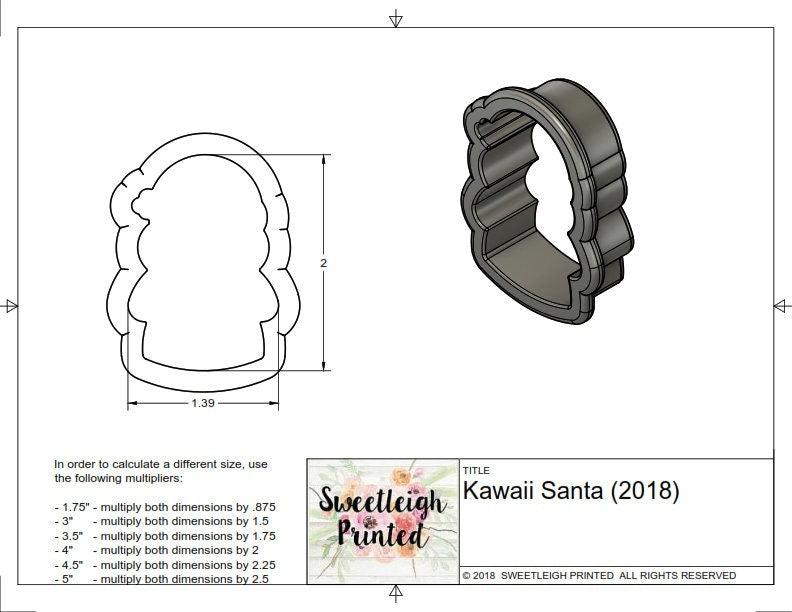 Kawaii Santa 2018 Cookie Cutter - Sweetleigh 