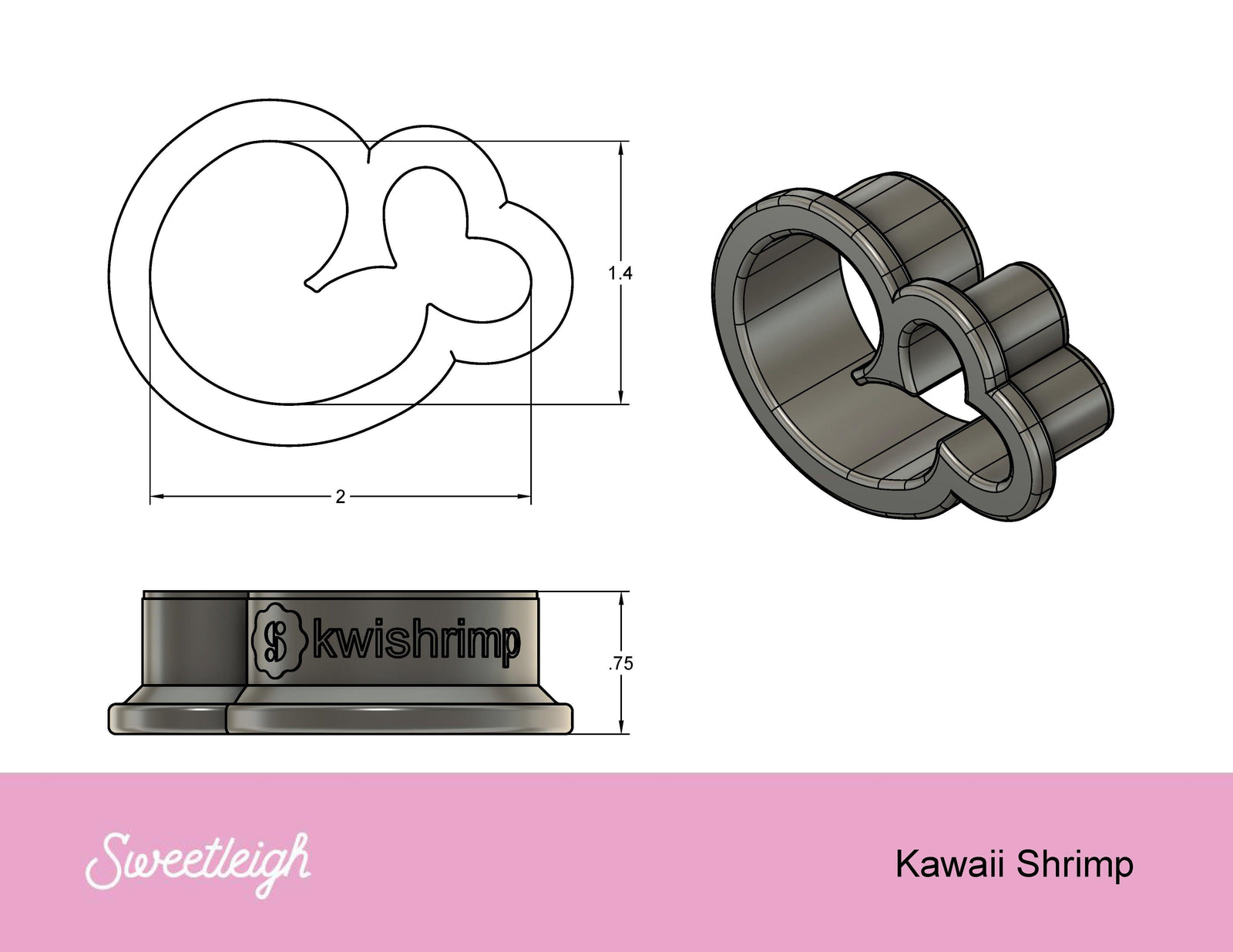 Kawaii Shrimp Cookie Cutter - Sweetleigh 
