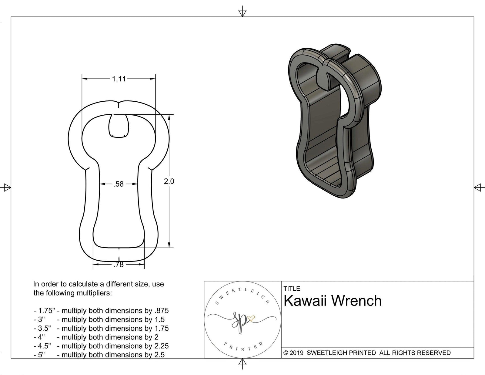 Kawaii Wrench Cookie Cutter - Sweetleigh 