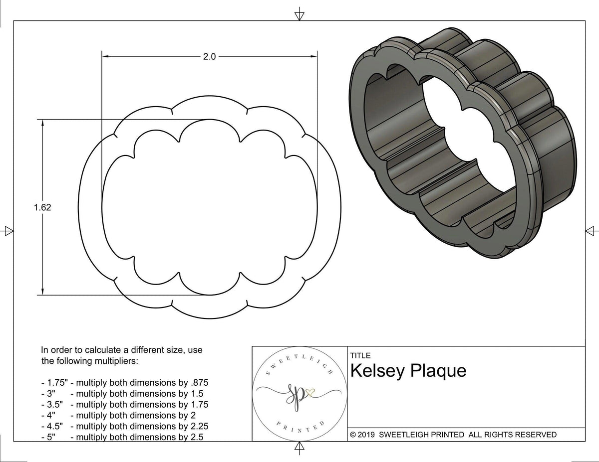 Kelsey Plaque Cookie Cutter - Sweetleigh 