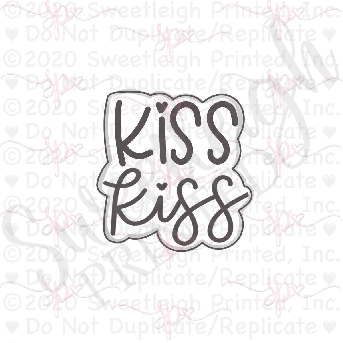 Kiss Kiss Hand Lettered Cookie Cutter - Sweetleigh 