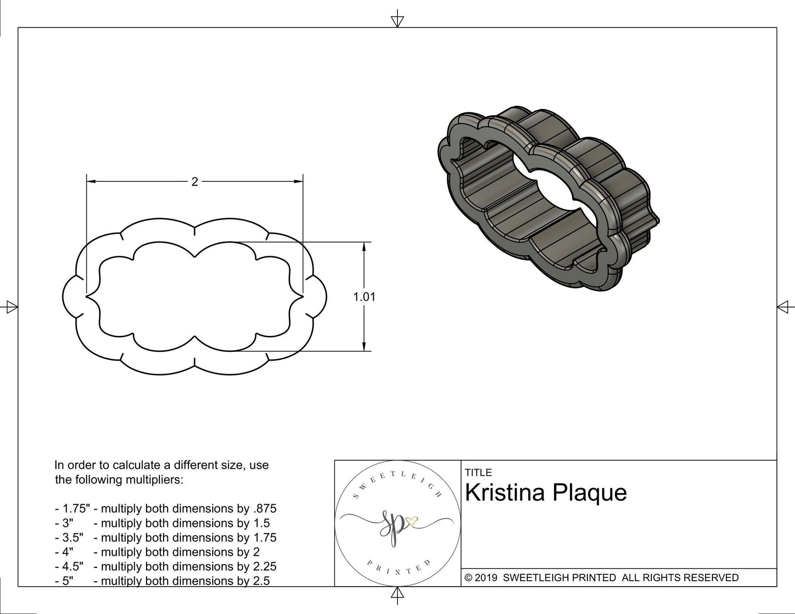 Kristina Plaque Cookie Cutter - Sweetleigh 