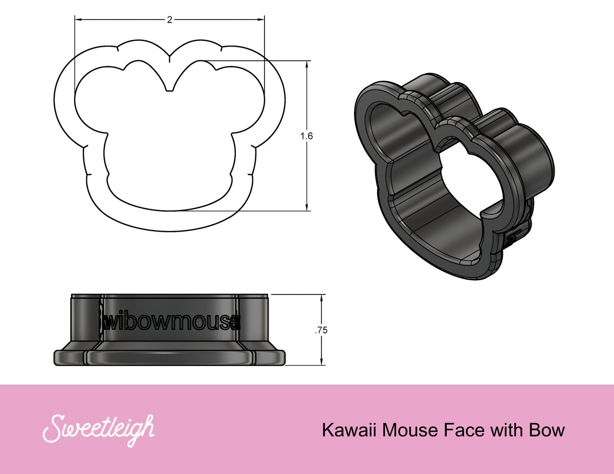 Kawaii Mouse Face with Bow Cookie Cutter