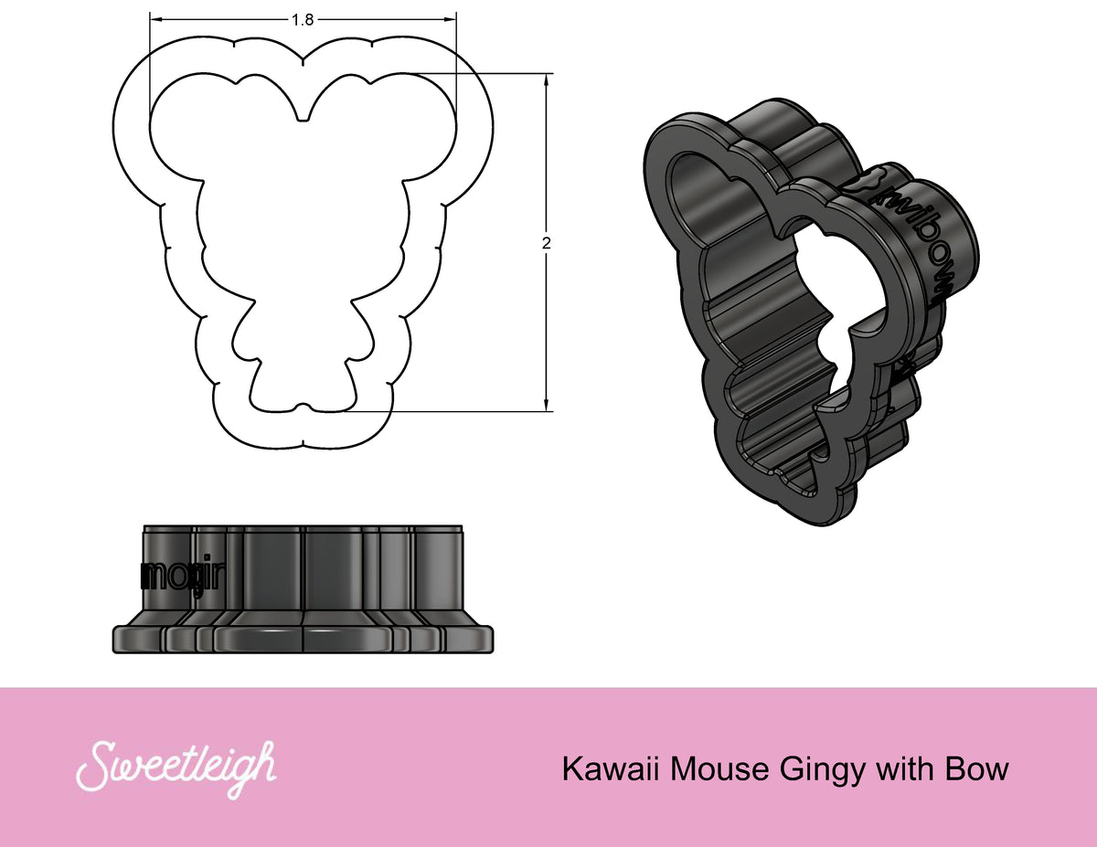 Kawaii Mouse Gingy with Bow Cookie Cutter