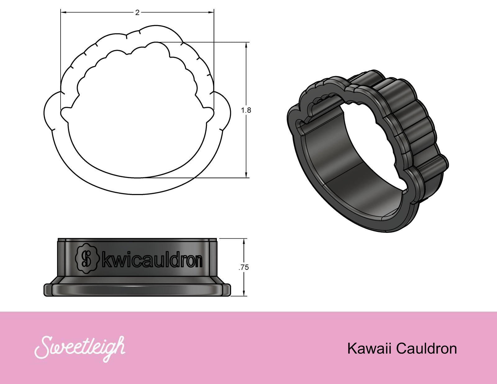 Kawaii Cauldron Cookie Cutter - Sweetleigh 