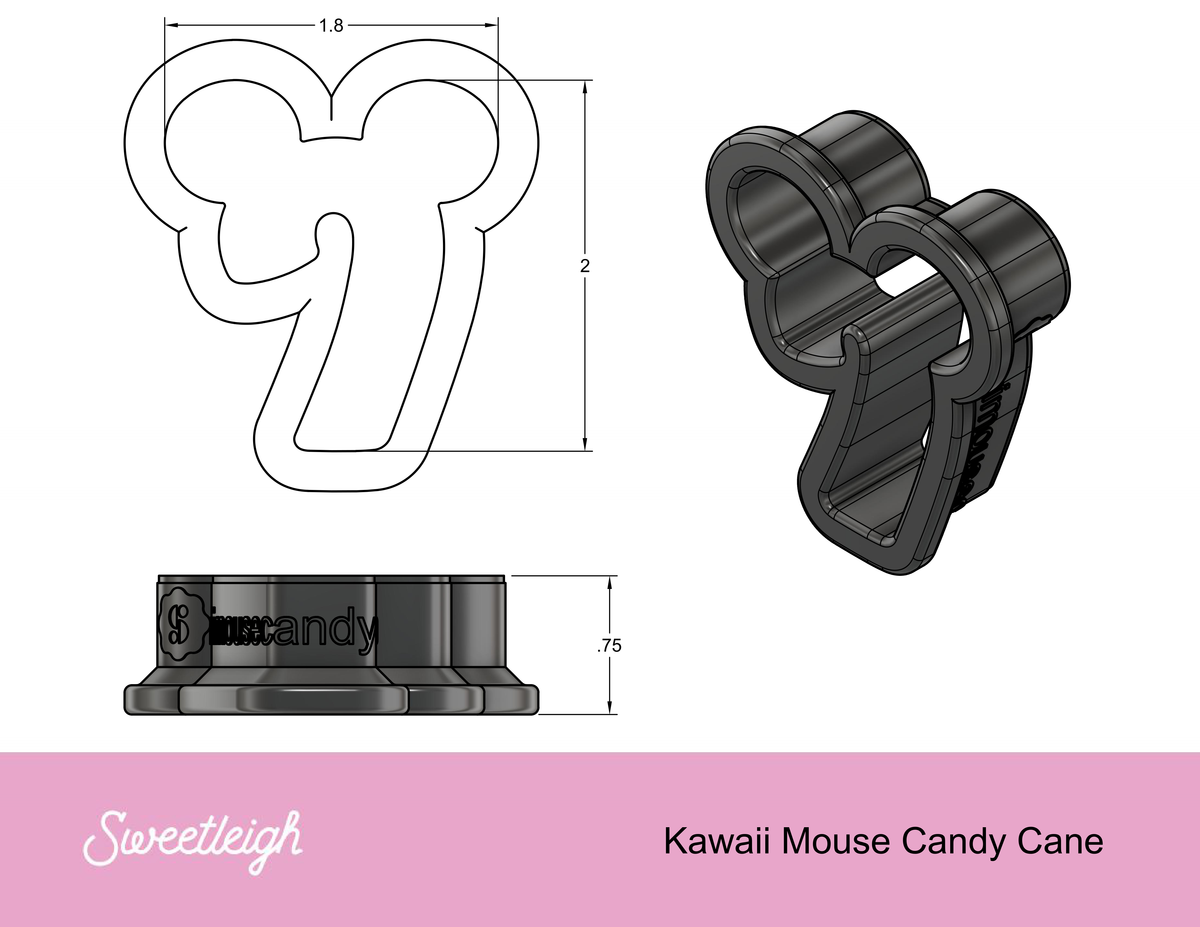 Kawaii Mouse Candy Cane Cookie Cutter