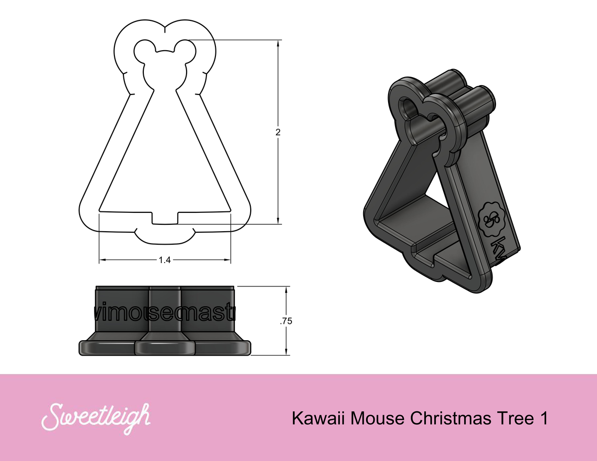 Kawaii Mouse Christmas Tree 1 Cookie Cutter