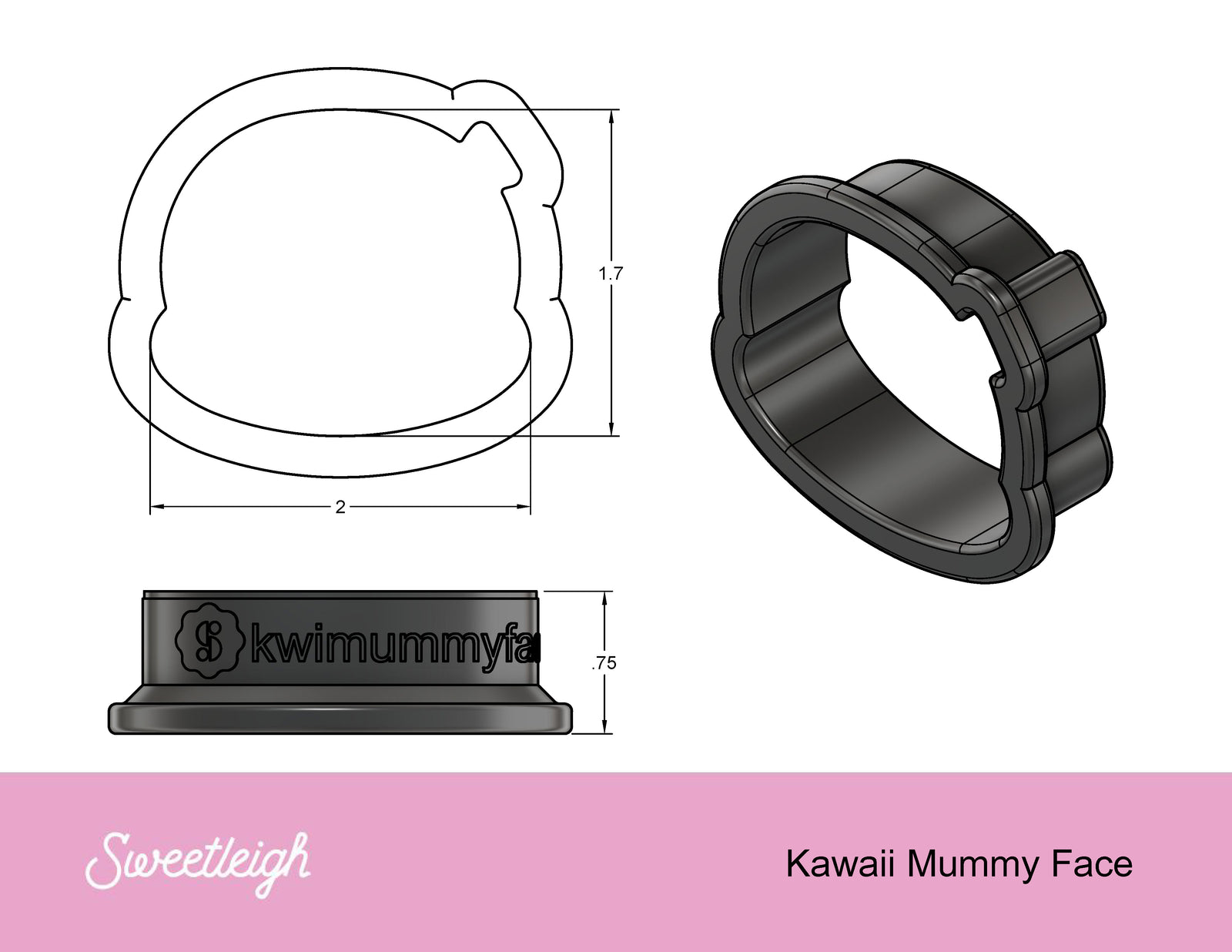 Kawaii Mummy Face Cookie Cutter - Sweetleigh 