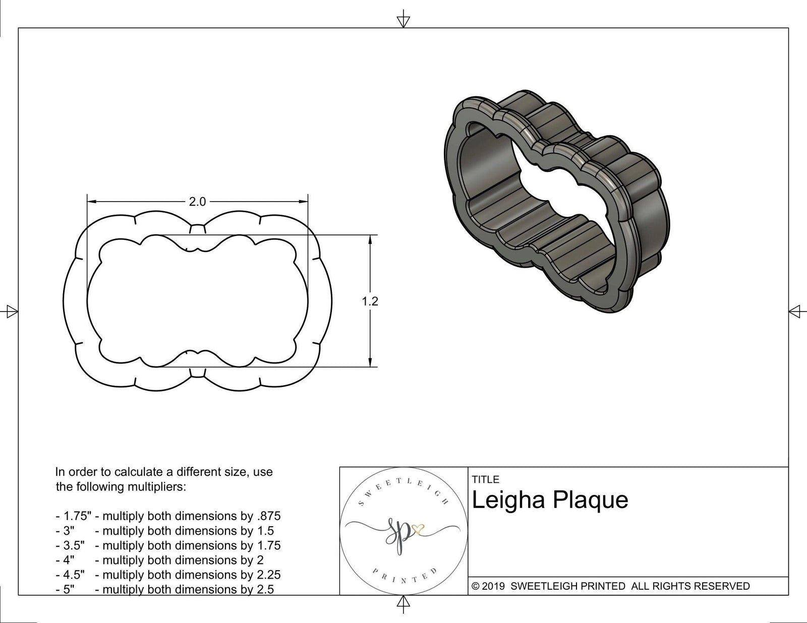 Leigha Plaque Cookie Cutter - Sweetleigh 