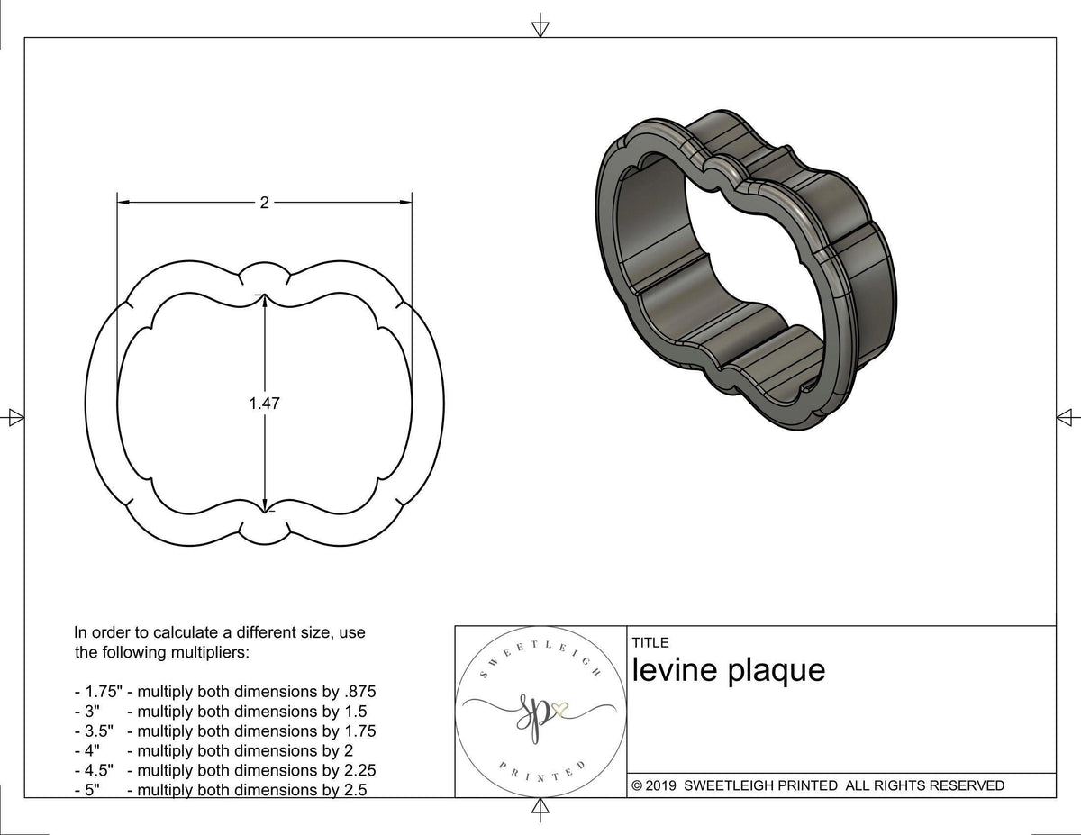 Levine Plaque Cookie Cutter - Sweetleigh 