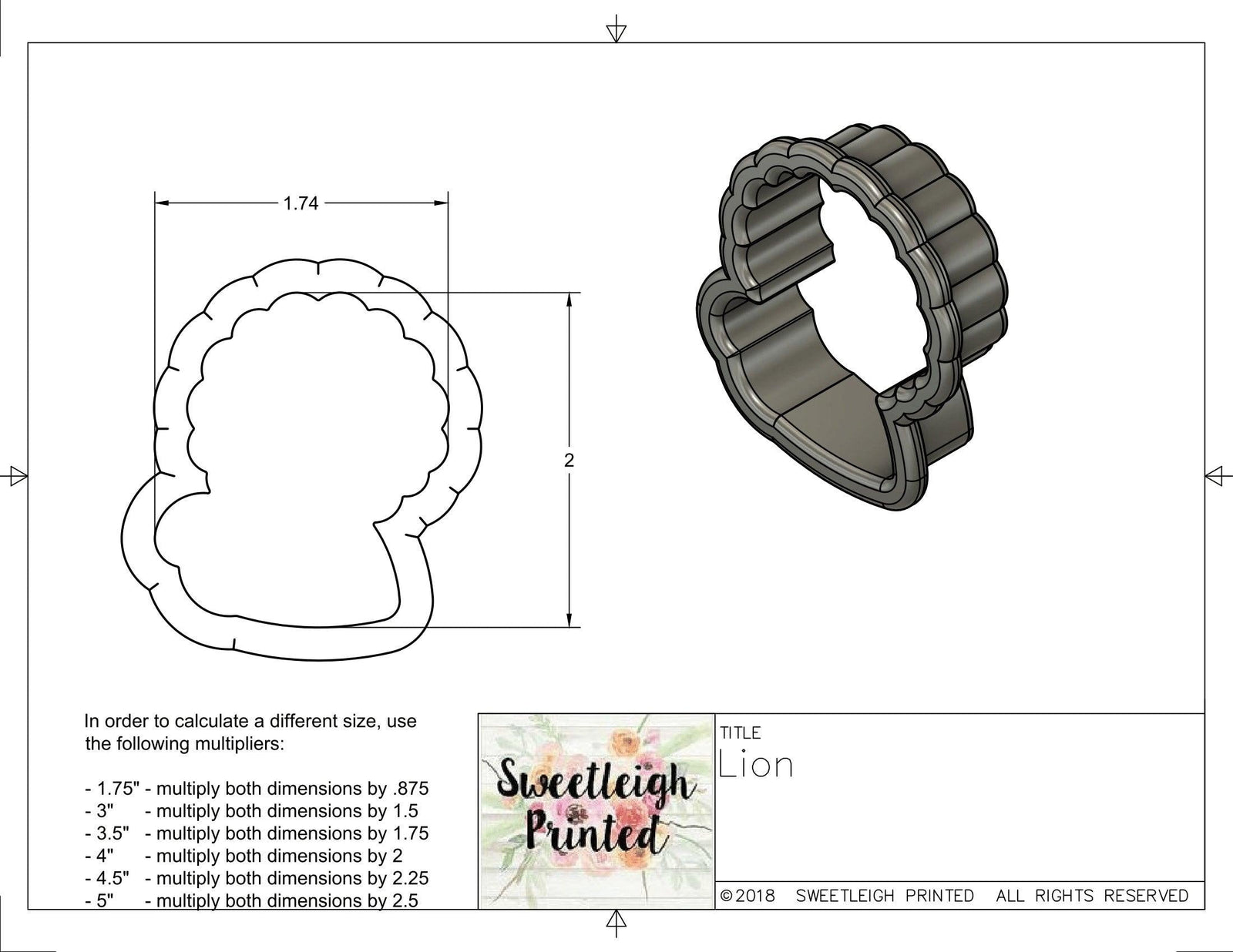 Lion Cookie Cutter - Sweetleigh 