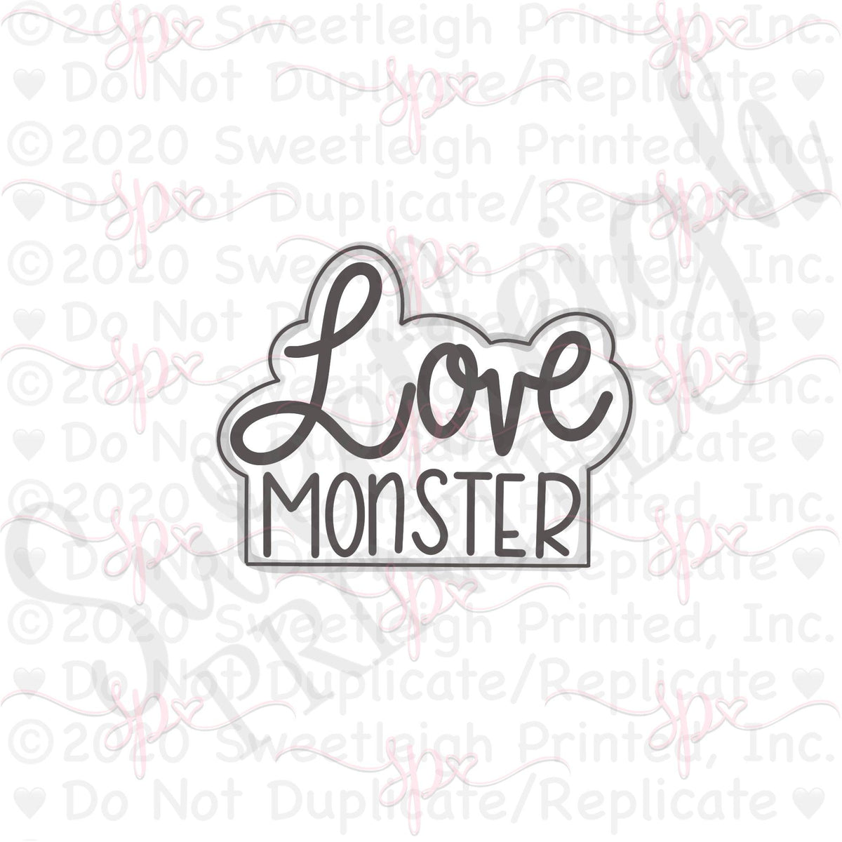 Love Monster Hand Lettered Cookie Cutter - Sweetleigh 