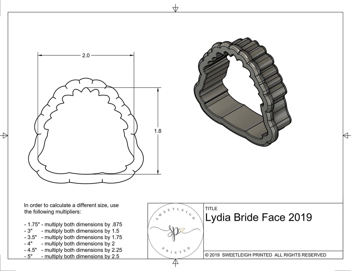 Lydia Bride Face Cookie Cutter - Sweetleigh 