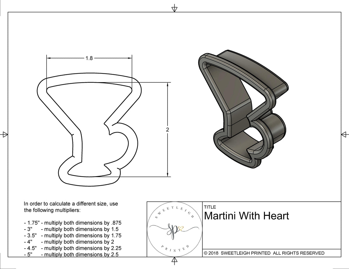Martini with Heart Cookie Cutter - Sweetleigh 