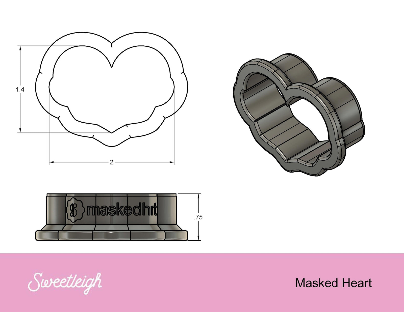 Masked Heart Cookie Cutter - Sweetleigh 