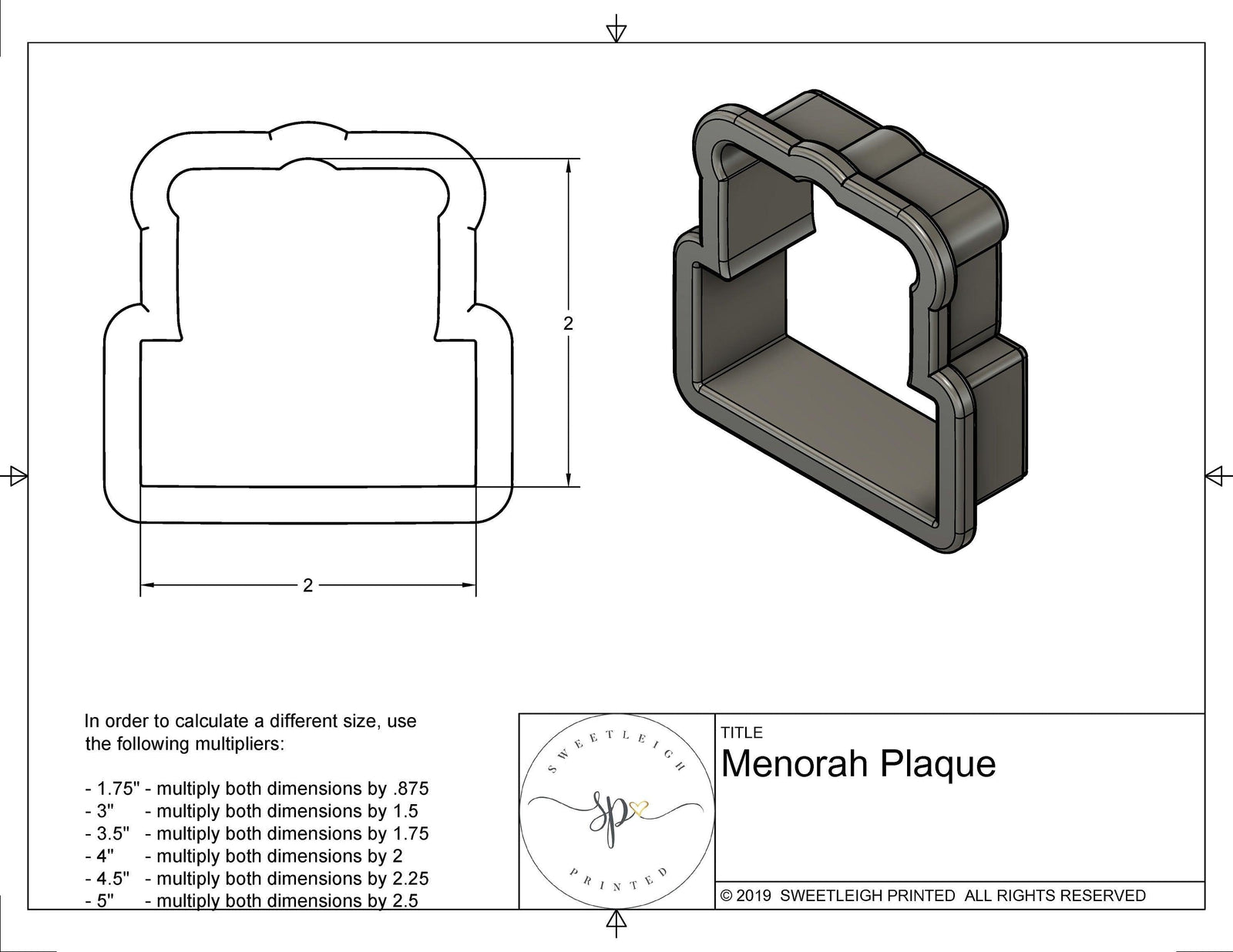 Menorah Plaque Cookie Cutter - Sweetleigh 