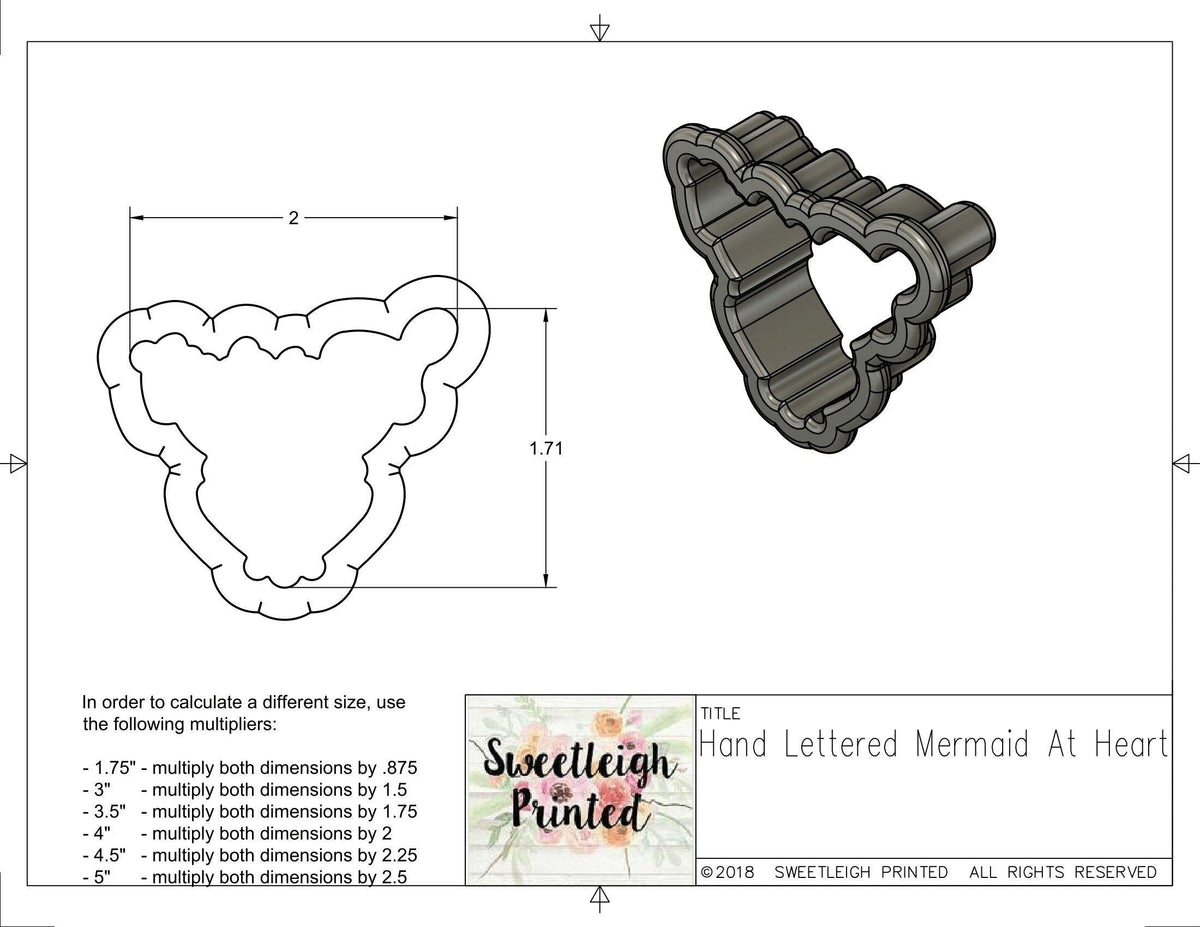 Mermaid at Heart Hand Lettered Cookie Cutter - Sweetleigh 