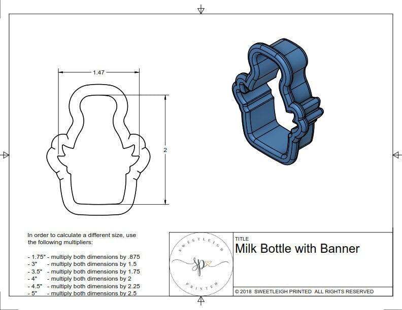Milk Bottle with Banner Cookie Cutter - Sweetleigh 