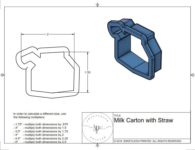 Milk Carton with Straw Cookie Cutter - Sweetleigh 