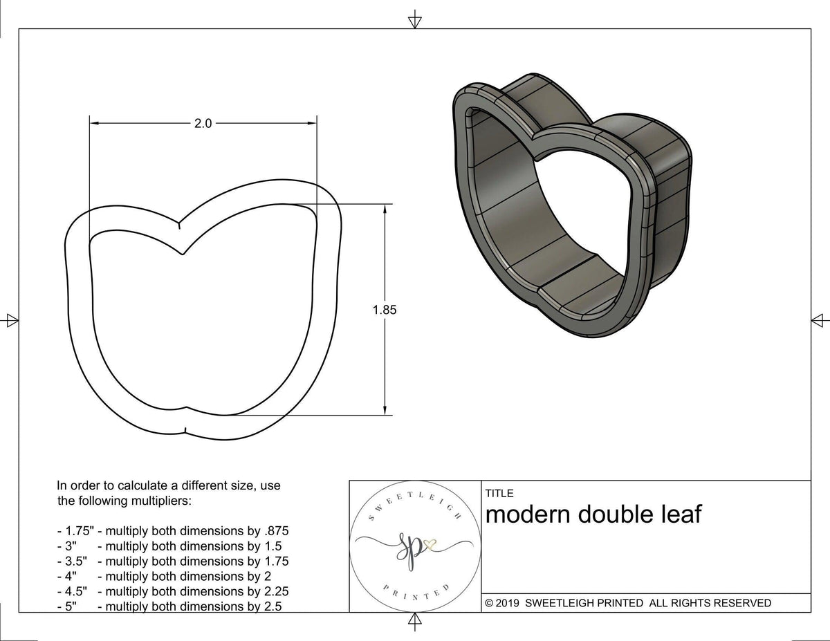 Modern Double Leaf Cookie Cutter - Sweetleigh 