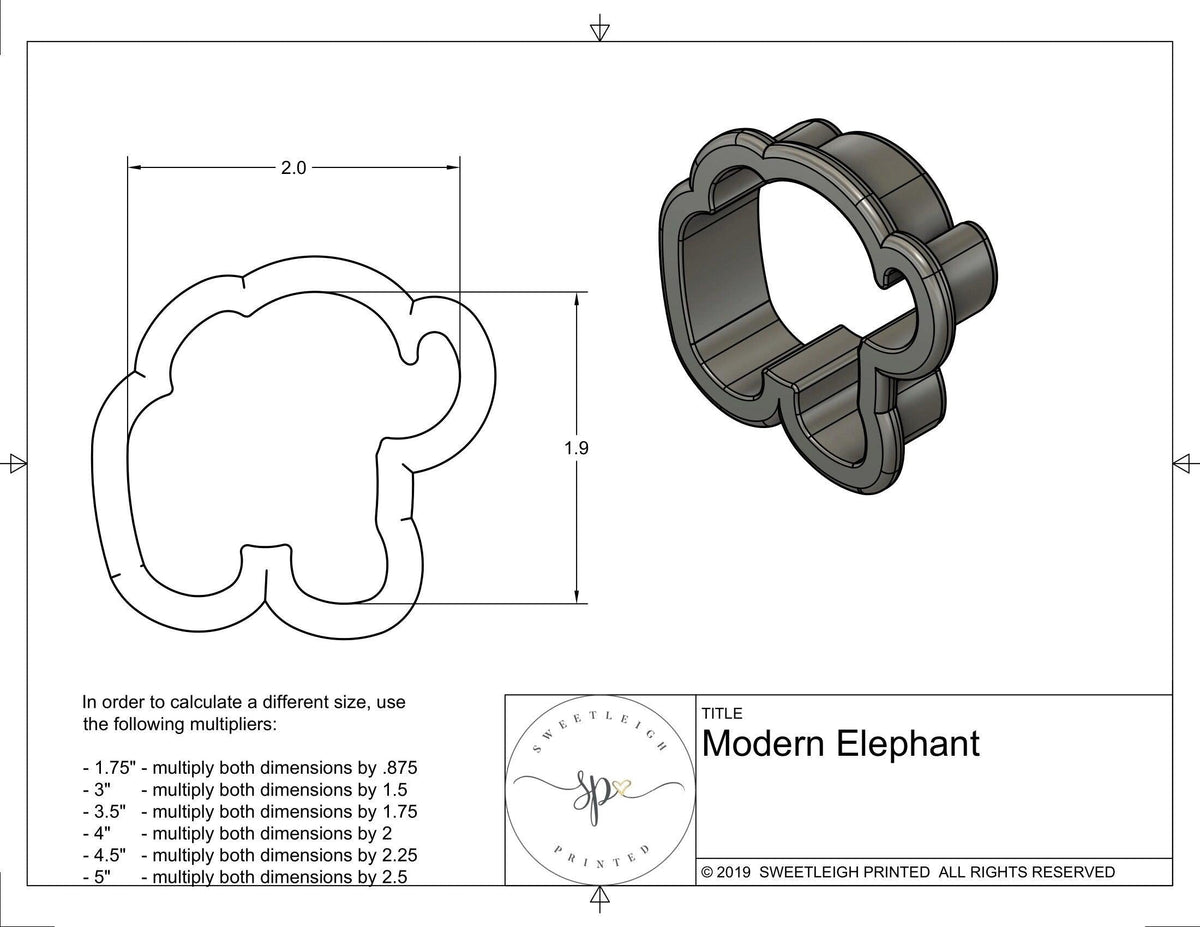 Modern Elephant Cookie Cutter - Sweetleigh 