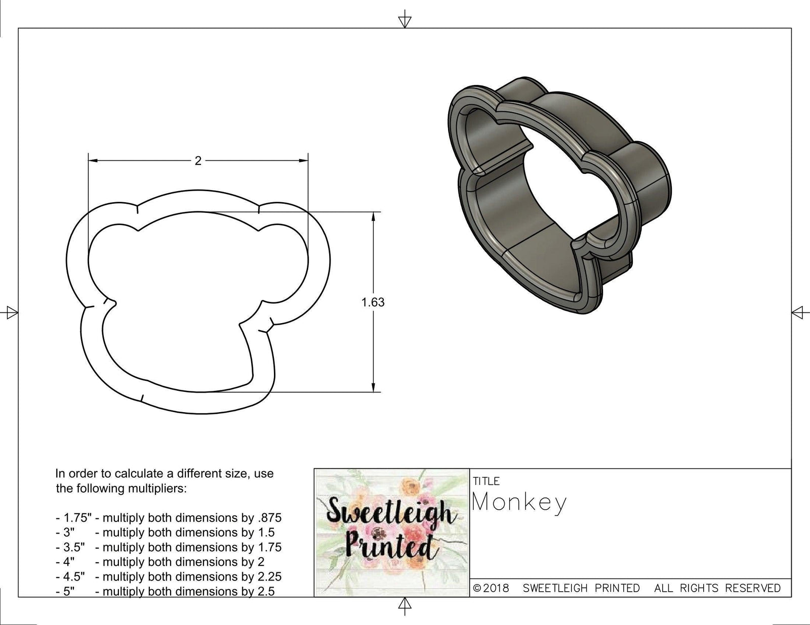 Monkey Cookie Cutter - Sweetleigh 