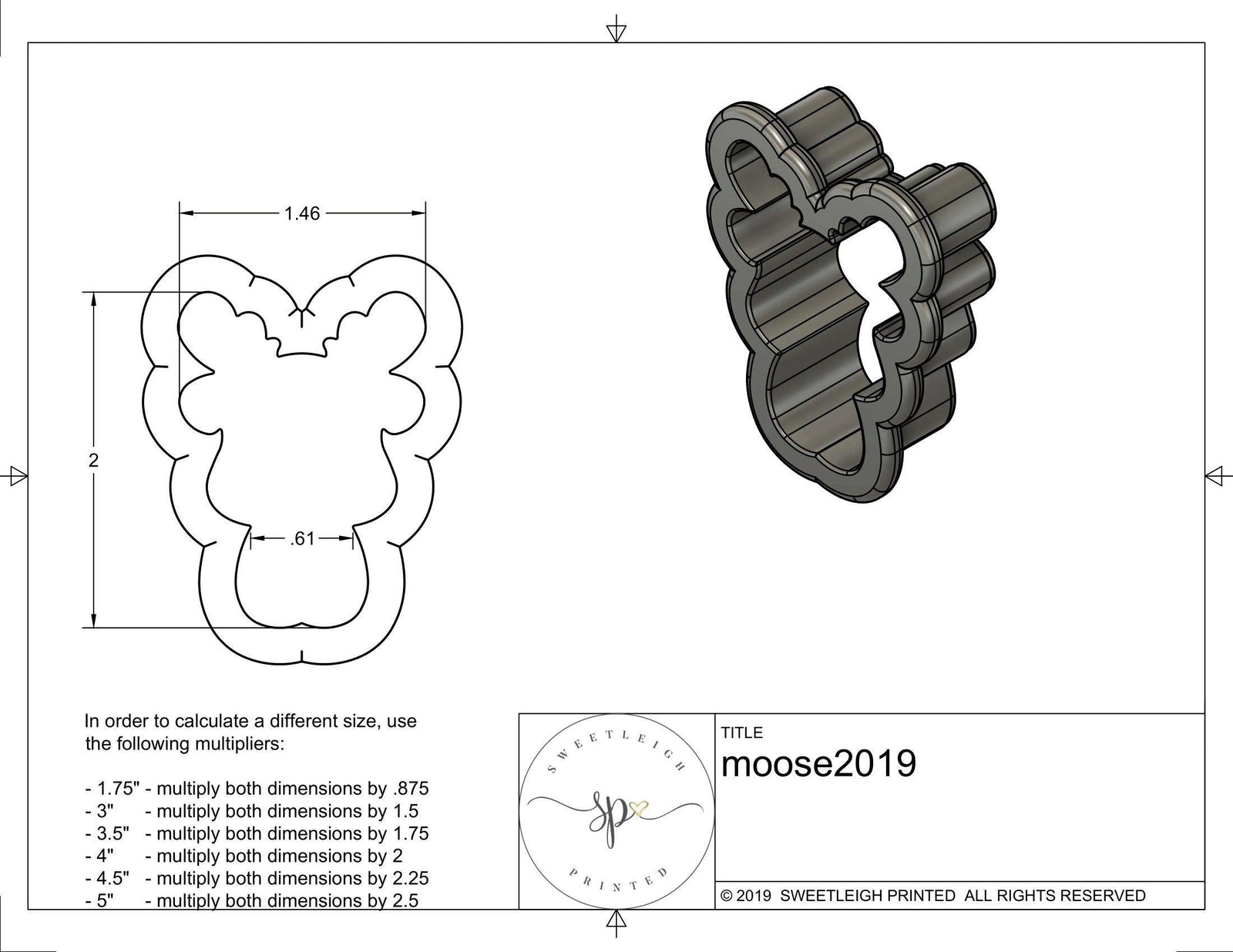 Moose 2019 Cookie Cutter - Sweetleigh 