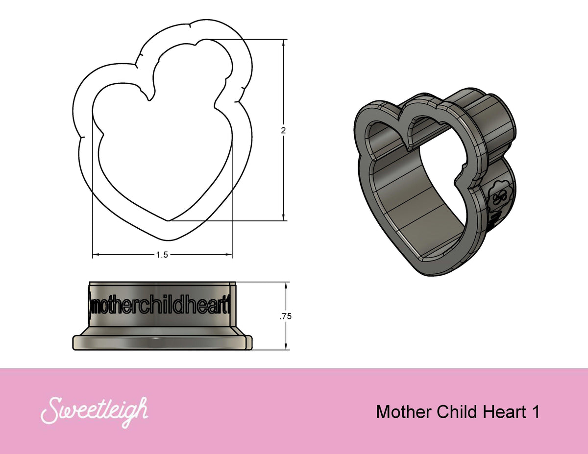 Mother and Child Heart 1 Cookie Cutter - Sweetleigh 