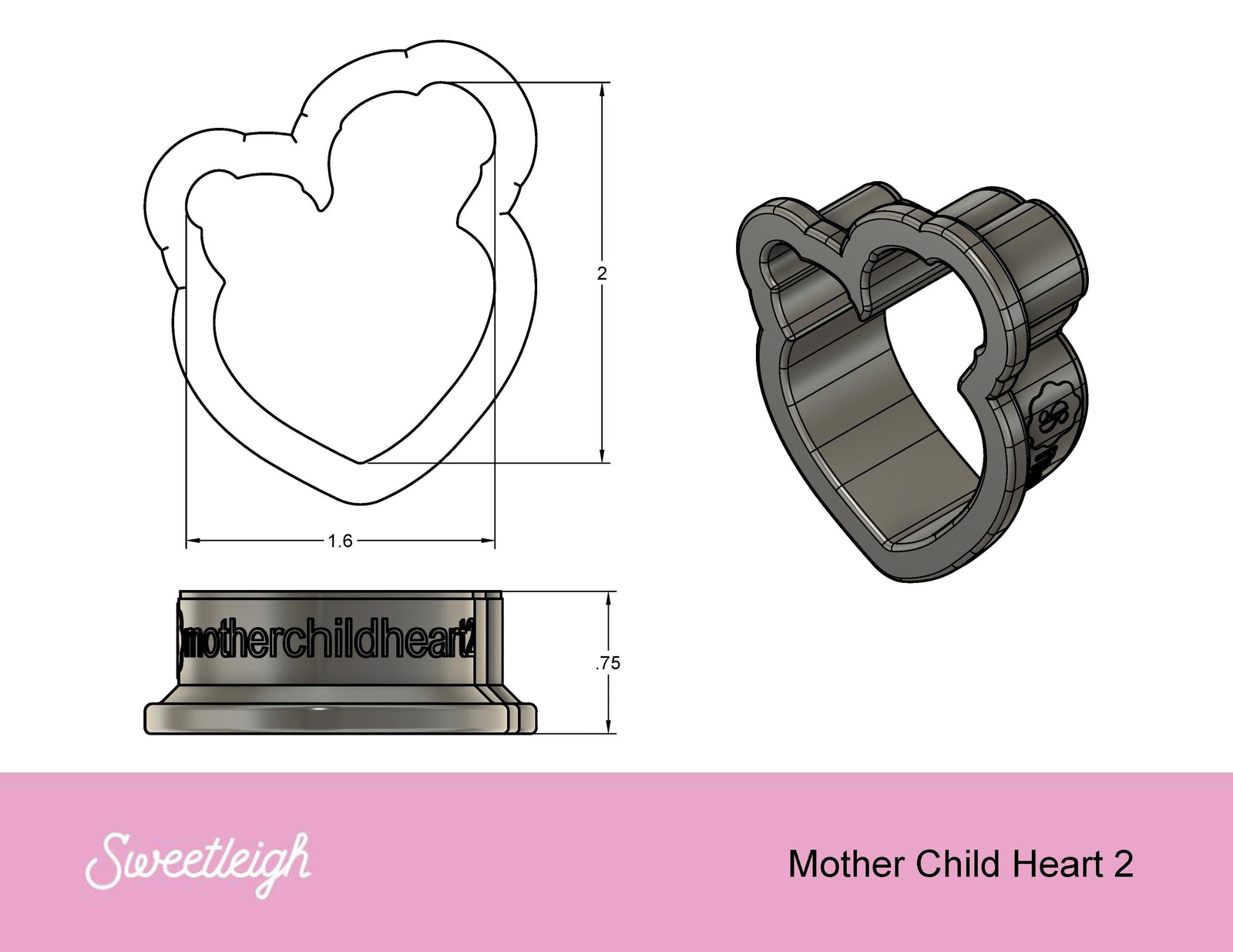 Mother and Child Heart 2 Cookie Cutter - Sweetleigh 