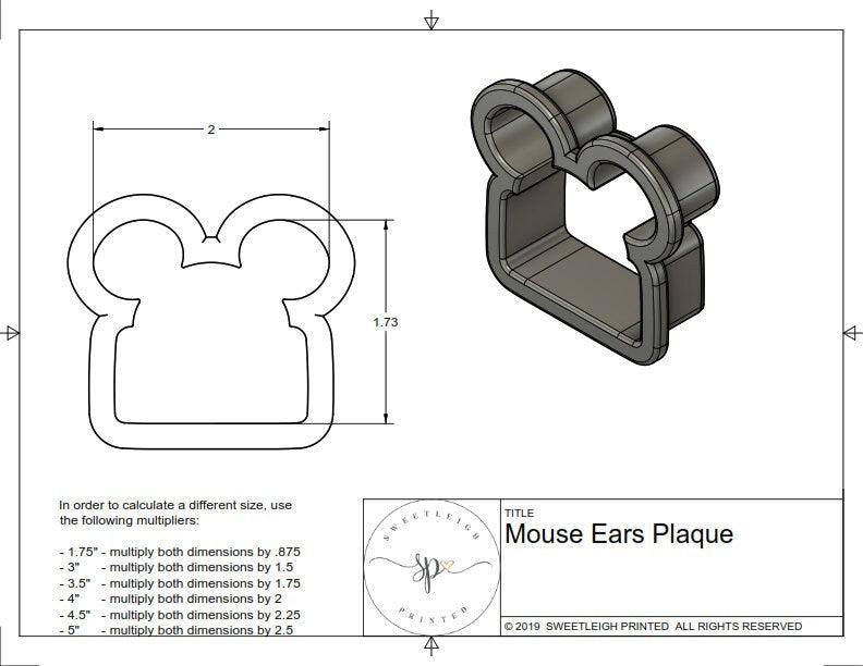 Mouse Ears Plaque Cookie Cutter - Sweetleigh 
