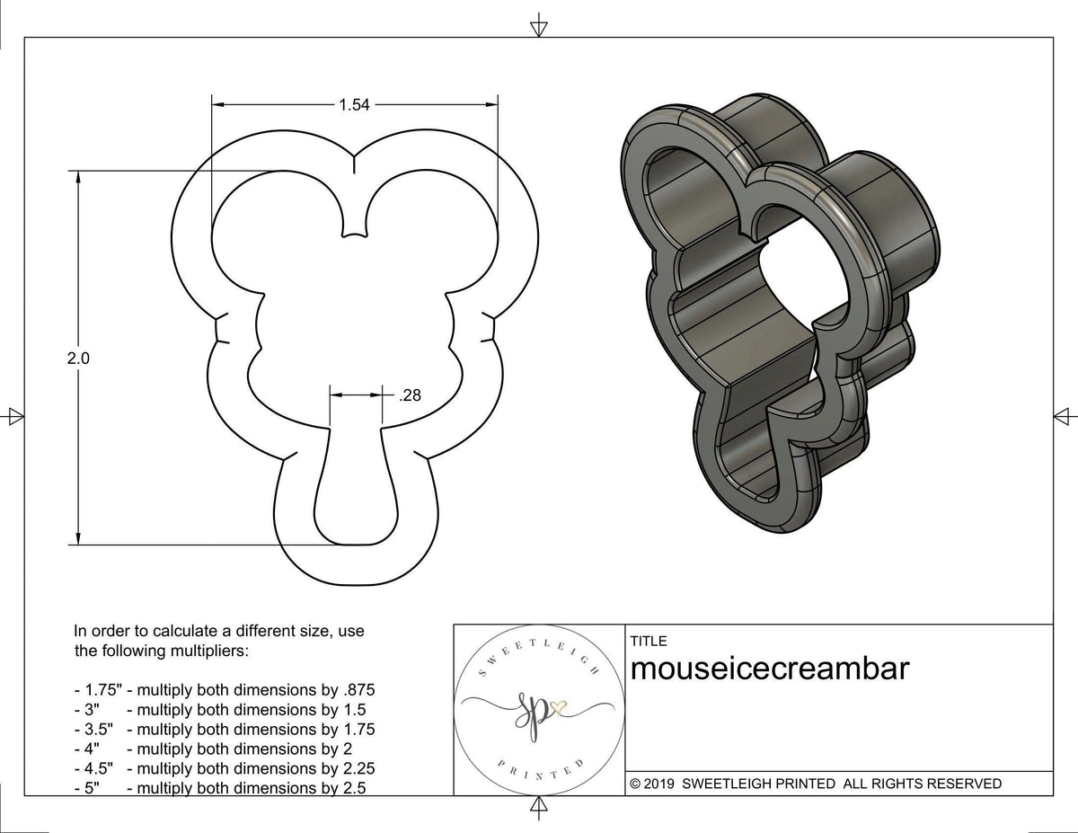 Mouse Ice Cream Bar Cookie Cutter - Sweetleigh 