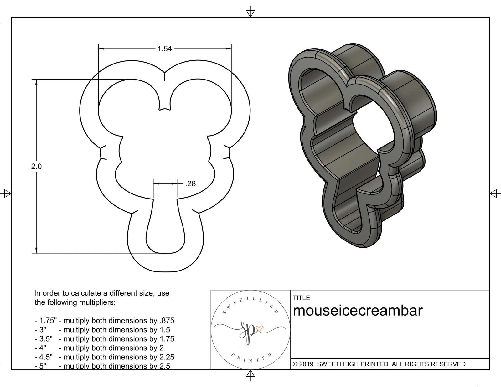 Mouse Ice Cream Bar Cookie Cutter - Sweetleigh 