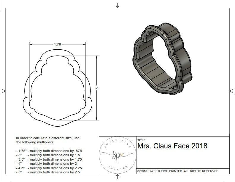 Mrs. Claus Face 2018 Cookie Cutter - Sweetleigh 