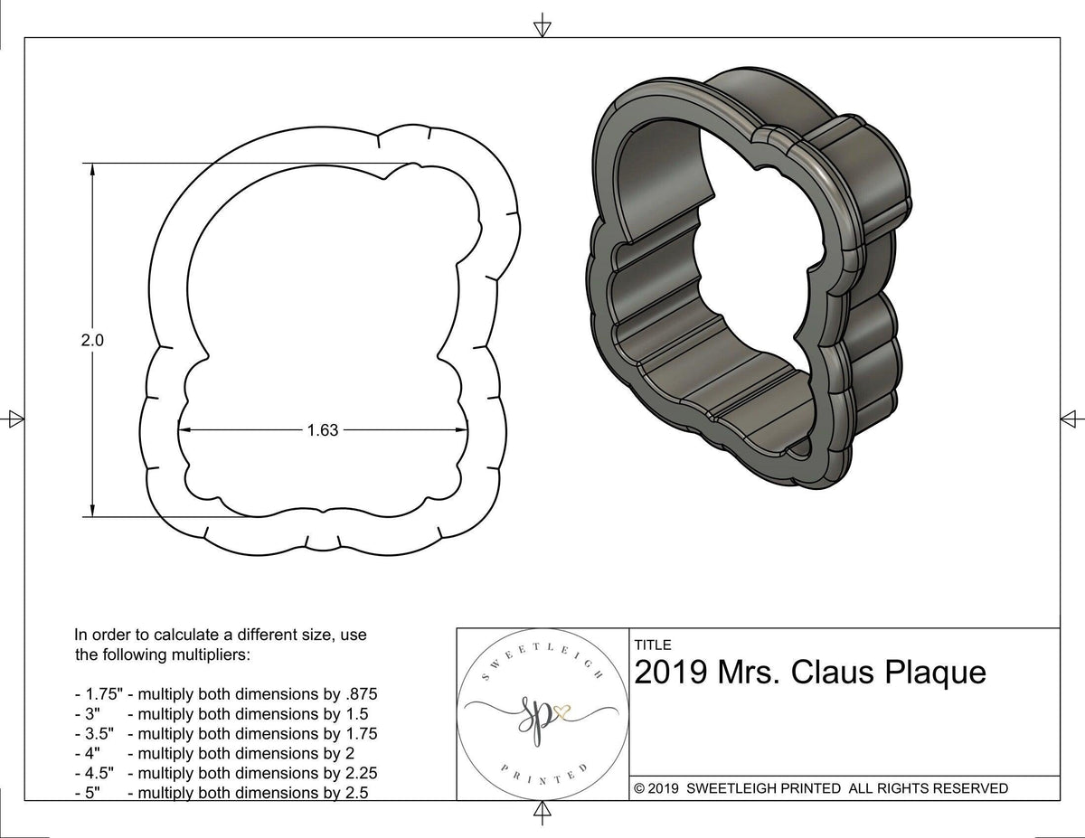 Mrs. Claus Plaque 2019 Cookie Cutter - Sweetleigh 