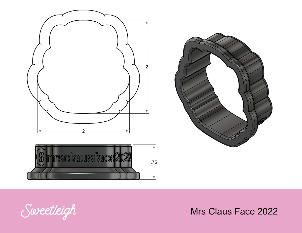Mrs Claus Face 2022 Cookie Cutter