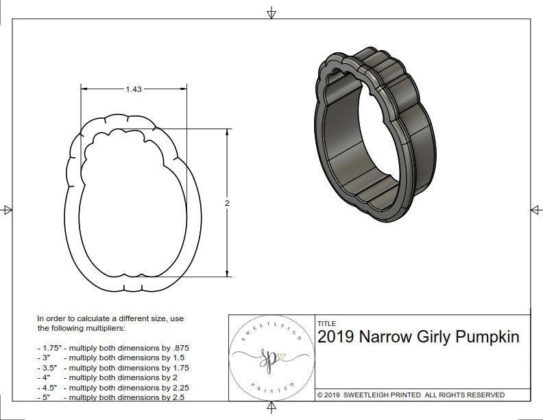 Narrow Girly Pumpkin 2019 Cookie Cutter - Sweetleigh 