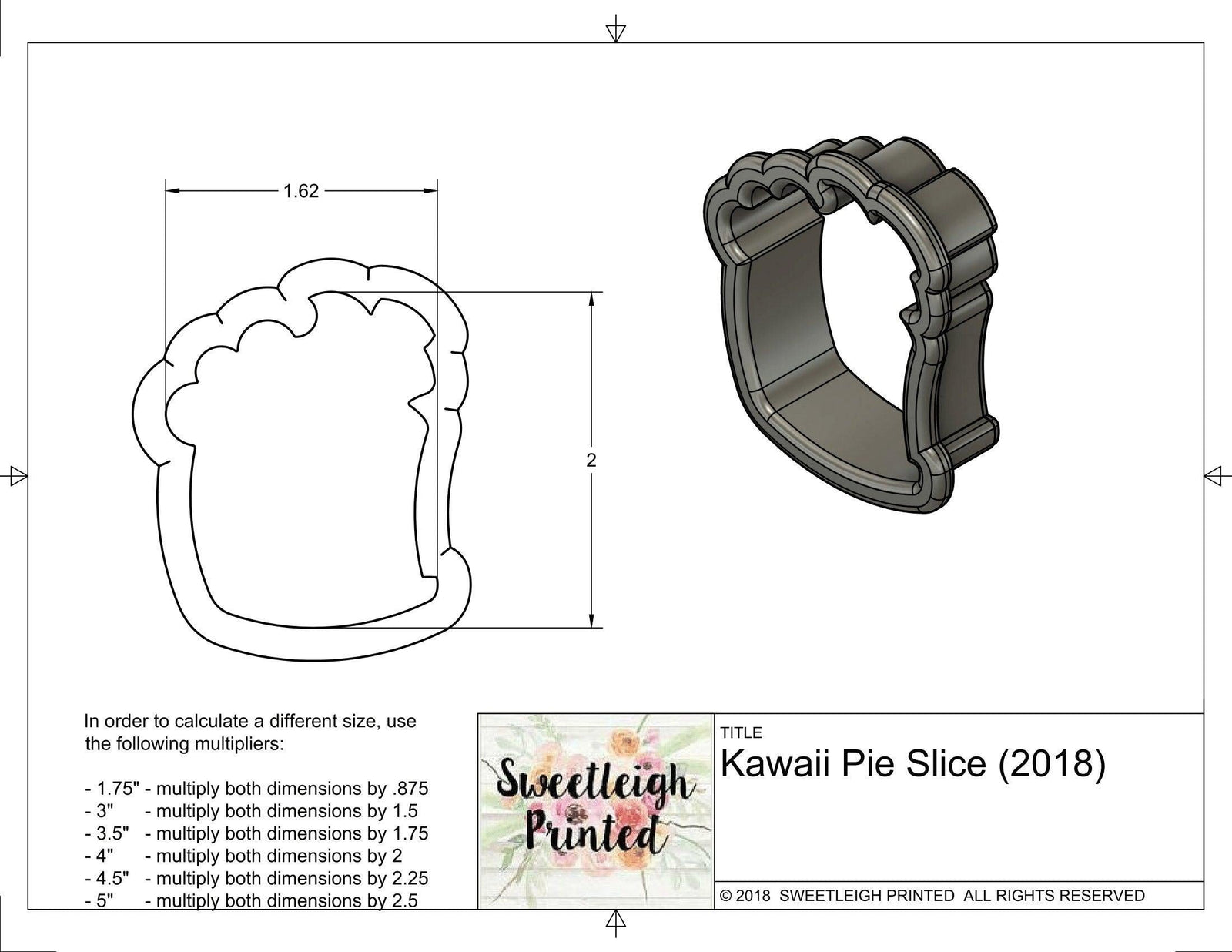 Narrow Pie Slice 2018 Cookie Cutter - Sweetleigh 