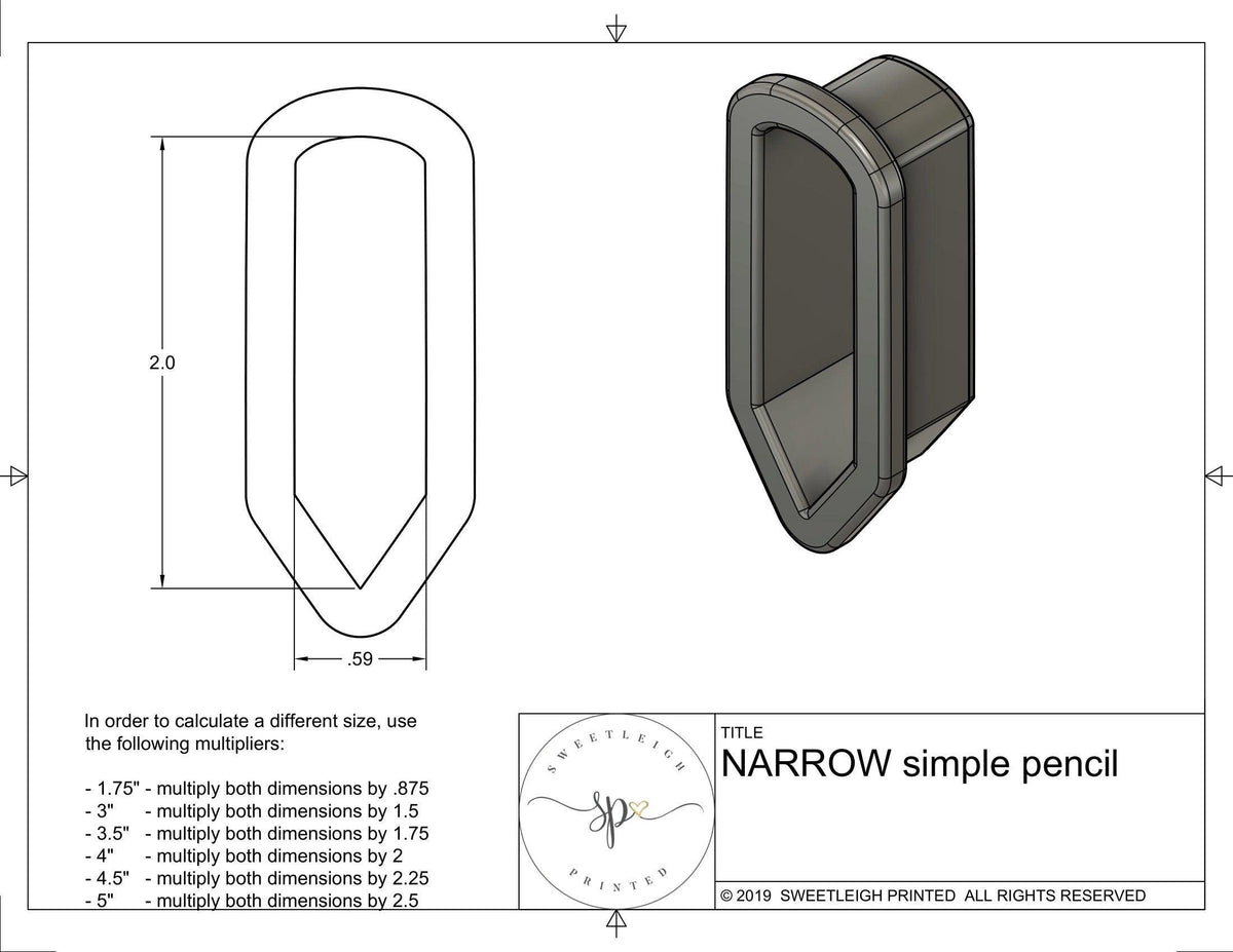 Narrow Simple Pencil Cookie Cutter - Sweetleigh 