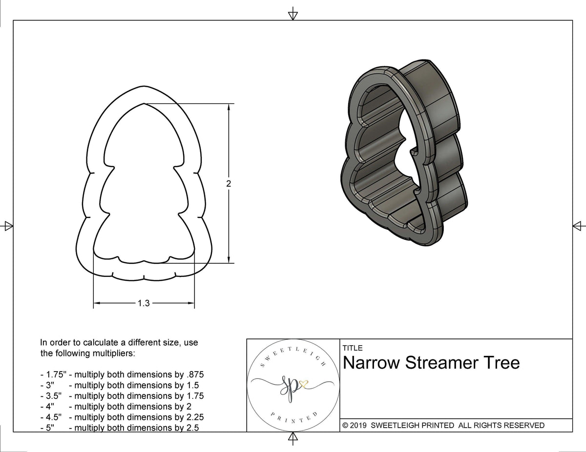 Narrow Streamer Tree Cookie Cutter - Sweetleigh 