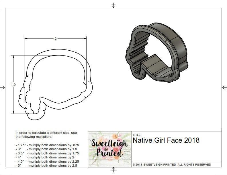 Native America Girl Face 2018 Cookie Cutter - Sweetleigh 