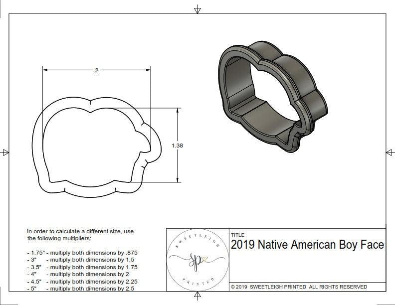 Native American Boy Face 2019 Cookie Cutter - Sweetleigh 