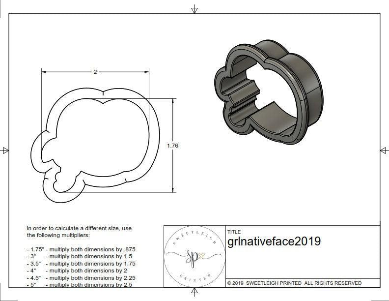 Native American Girl Face 2019 Cookie Cutter - Sweetleigh 