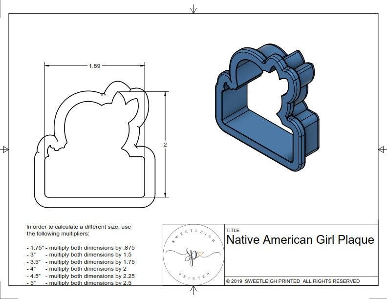 Native American Girl Plaque Cookie Cutter - Sweetleigh 
